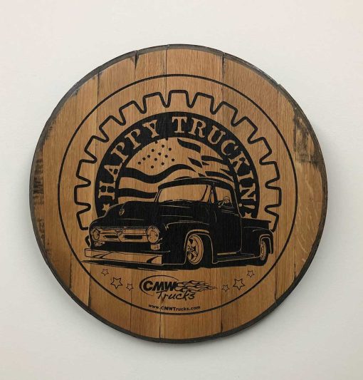 Oak Barrel Lid With 56 Ford F100 Laser Etched & Painted Black